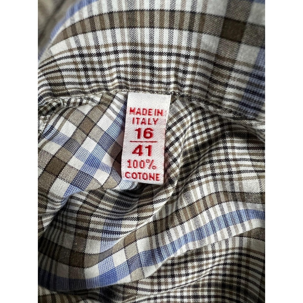 Isaia Napoli Shirt Mens 16 41 Blue Gray Plaid Long Sleeve Made In Italy Dress View 5
